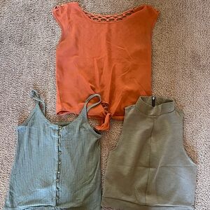 Three Casual Women's Tops - Rust Orange, Sage Green, Olive